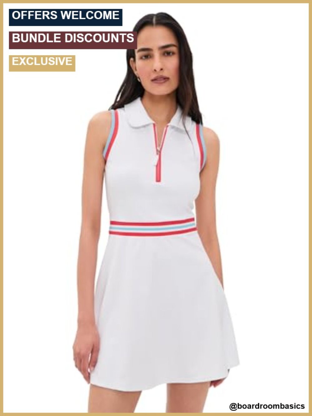 Women's Fit & Flare Mini Dress Sleeveless Quarter Zip Polo Neck Active